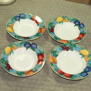 4 Set Victoria Beale Casual Forbidden Fruit Flat Rimmed Soup Pasta Salad Bowls